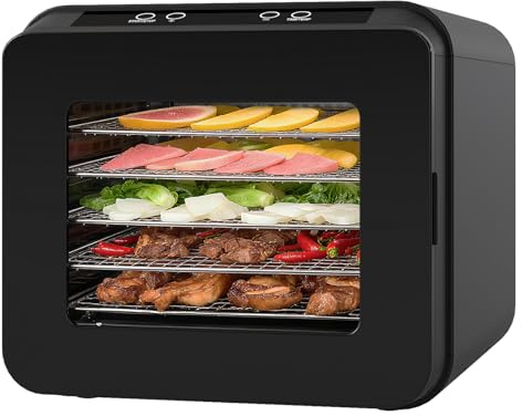 Spector 6-Tray Food Dehydrator, 450W Stainless Steel Dryer with View Window, 72H Timer, LED Touch, for Jerky, Fruit, Herbs, Pet Treats, Dishwasher Safe
