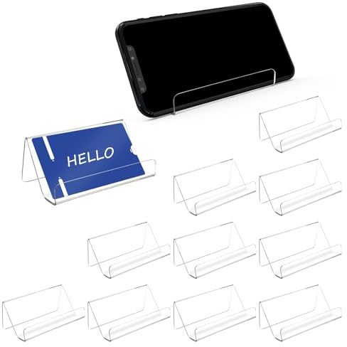 YAYODS 12 soportes para tarjetas de visita, acrílico, 10 cm de ancho, soporte transparente para tarjetas de visita, organizador de pantalla estable para tarjetas de visita, tarjetas de clientes y
