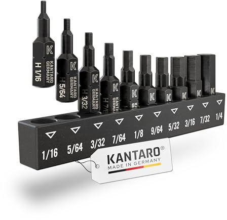 KANTARO 3042 10-tlg. Sechskant Imperial Bitsatz ZOLL - Made in Germany für zöllige Innensechskant Schrauben