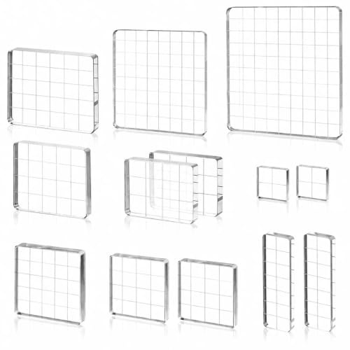 13 pcs Acrylic Block Stamp Blocks with Grid Clear Stamping Blocks Set | Acrylic Blocks for Stamping, Acrylic Stamp Block Stamping Platform Tool for Scrapbooking Crafts Card Making, Assorted Sizes