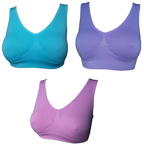 UtopyaUK 3 6 9 Pack Comfort Bra Women Girls Crop Top Seamless Bra Sleep Yoga Bralette Stretch Bras Sports Vest Wireless Post Surgery Bra Wire Free, 1 Turquoise 1 Baby Pink 1 Lilac, XL
