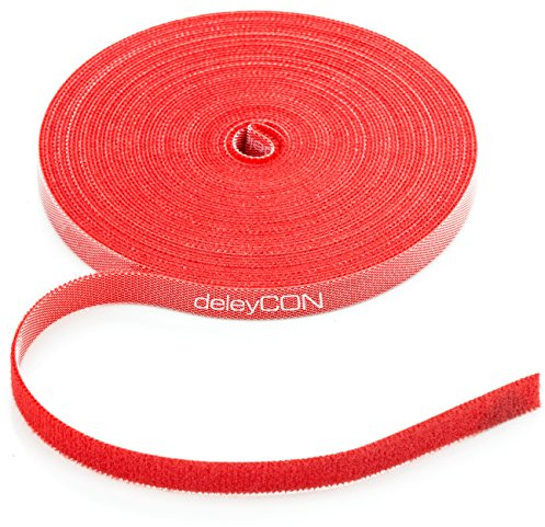 deleyCON Rollo de cable de velcro con amplia gestión de cables 10 meters Rojo