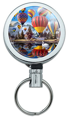 Hot Air Balloons Mountain Reflections Heavy Duty Metal Retractable Reel ID Badge Key Card Tag Holder with Belt Clip