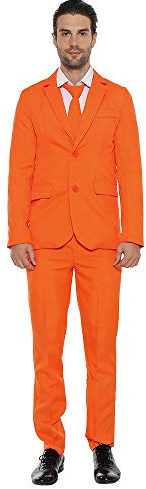 EraSpooky Mens Suits for Party Solid Color Leisure Suit Include Jacket Pants Tie Orange