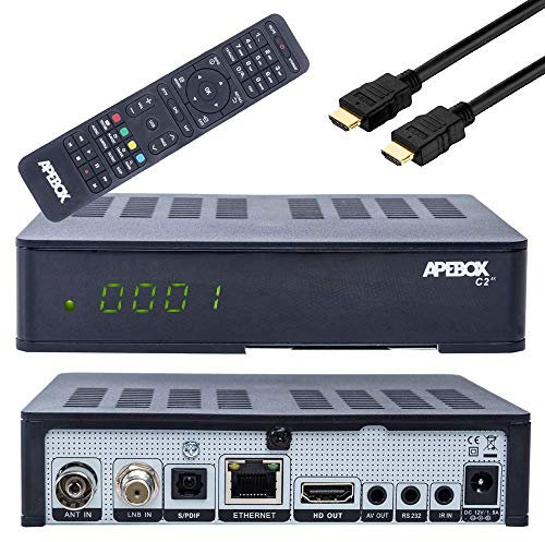 Apebox Récepteur satellite C2 4K UHD H.265 DVB-S2X DVB-C/T2, IPTV, LAN, lecteur de cartes, compatible Tivu SAT, émetteur préinstallé (Astra+ Hotbird préinstallé)
