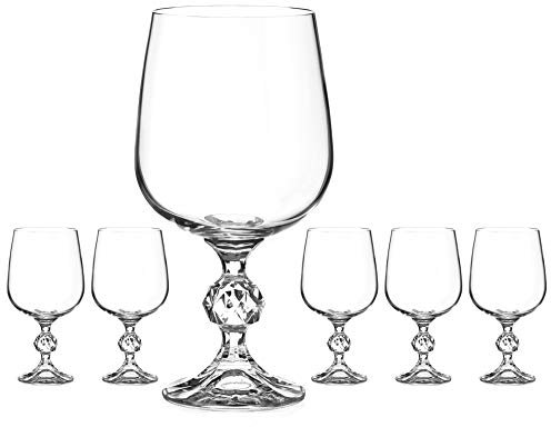 DIAMANTE Claudia Lot de 6 verres à vin rouge en cristal avec tige boule de style vintage sans plomb