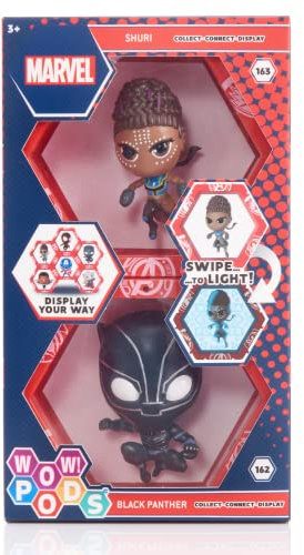 WOW! PODS Avengers Collection – Wakanda Forever Black Panther et Shuri | Figurines de super-héros lumineuses à tête branlante | Jouets et cadeaux officiels Marvel Collection Wakanda Forever – Lot de 2
