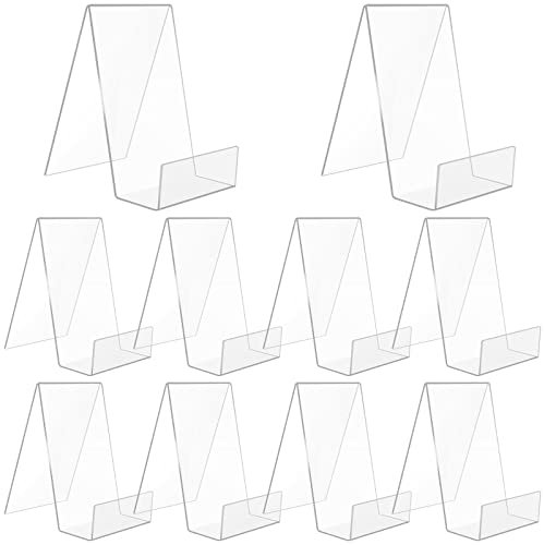 SWAWIS 10 Stück Acryl Buchstütze Buchständer Acrylaufsteller Warenträger Warenstütze Schrägsteller Prospekthalter Prospektständer Buchaufsteller Transparent Tischaufsteller 10,5 x 9 x 7,5CM