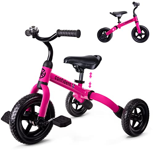 YGJT 3 in 1 Tricycle for Toddlers Age 2-5 Years Old, Folding Kids Balance Bike with Adjustable Seat and Removable Pedal, Toddler Bike Ride-on Toys for Infant, Gifts for Baby Boys Girls Birthday(Pink)