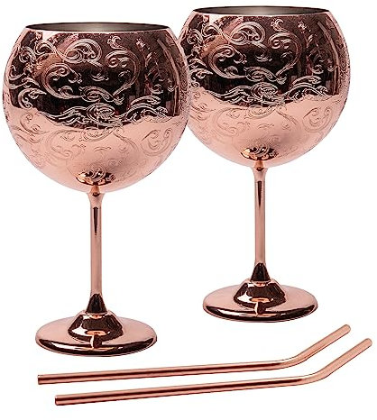 SHINY STAR IN THE DARK SKY Verres à Gin Tonic, Lot de 2 Verres à Cocktail en Acier Inoxydable Pour les Amateurs de Gin, 680 ml, Or Rose.