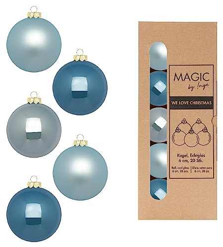 Weihnachtskugeln Glas 6cm x 20 Stück in Kartonbox Christbaumkugeln Set Elysian Blue