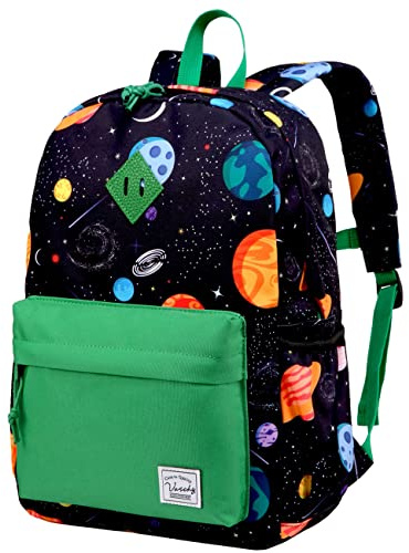 VASCHY Mochila escolar para niños y niñas, mochila para jardín de infantes con hebilla en el pecho, Astronauta verde, Astronaute Vert, Mochilas daypack