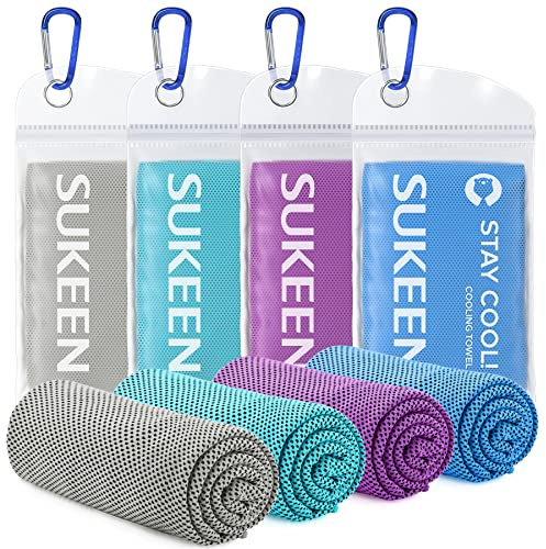 Sukeen Cooling Towel, 4 Pack Cooling Towels for Neck, Soft Breathable Microfibre Sweat Towel, Stay Cool Ice for Gym Workout Yoga Golf Running Camping(40''x12'')