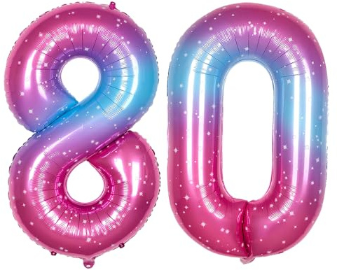 Ponmoo 40 inches Foil Balloons Numbers 80 Pink-Blue Gradient (101cm), Inflatable Helium or Air, Giant Balloon Number 0-9, 10-100, Grand Balloons for Anniversary Wedding Birthday Party Decoration