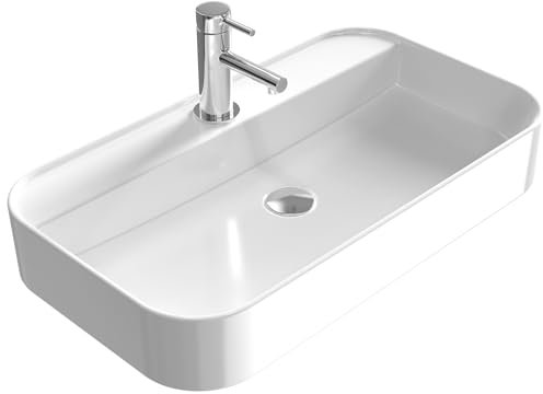 EMKE Waschbecken Aufsatzwaschbecken 70 x 40 x 11 cm, Hängewaschbecken für Badezimmer Gäste WC, Eckig Handwaschbecken Waschtisch Bad Waschbecken Klein Wandwaschbecken Waschschalen Weiß
