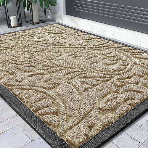 Yimobra Door Mat, Heavy Duty Front Welcome Mats For Home Entrance Outdoor Indoor, Doormat for Outside Back Patio Floor Entry Porch Garage Office, 92 x 61 cm, Beige