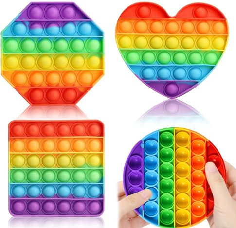 Lithyc 4 StüCke Popit,Silikon Pop Bubble,Silikonblasenspielzeug,Bubble Anti-Stress-Spielzeug,Silikon-Blase,Regenbogen-Bubble-Push-Spielzeug,Geeignet füR Autistische,Zappelige Menschen,Tolles Geschenk