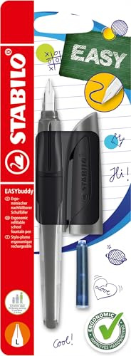 STABILO - Schulfüller mit Linkshänder-Feder L - EASYbuddy Twilight Sky in schwarz/schwarz - blau (löschbar) - inkl. Patrone - Blister
