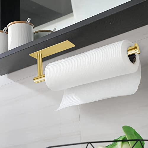 Eolax Soporte para Toallas de Papel, Soporte para Toallas de Papel Debajo del Gabinete para Cocina, Soporte Autoadhesivo o Soporte para Toallas de Papel, Acero Inoxidable, Dorado