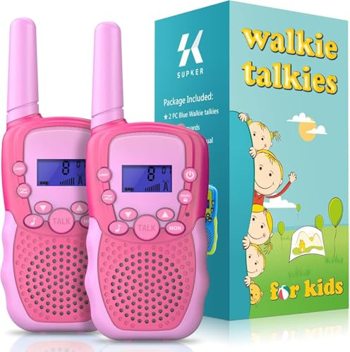 Toys for 3-12 Years Old Boys, Kids Walkie Talkie for Girls 8 Channels 2 Way Radio with VOX Function & LED Flashlight, 3 Miles Range for Outside Adventures, Camping, Hiking (Pink)