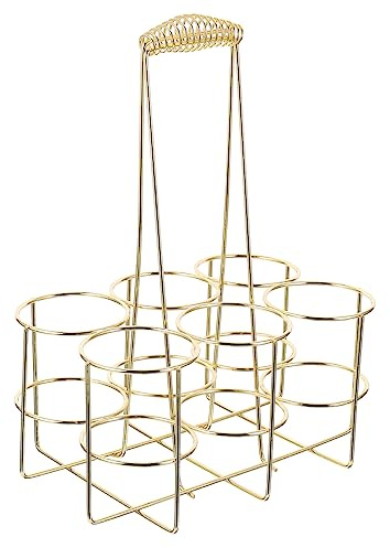 BIUDECO Metal Beer Bottle Carrier Rack Wine Bottle Basket Gold Small Size Portable for Bbq Outdoor Use