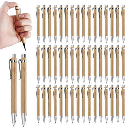 Sporgo Lot de 50 stylos à bille en forme de bambou - Personnalisables - Avec gravure - Pour bureau et école - Cadeau d'examen - Noir