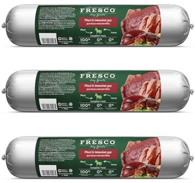 Fresco Dog die Barf Wurst Pferd Pur | 3er Pack | 3 x 400 g | Alleinfuttermittel für Hunde | Kann dabei helfen Hunde optimal zu versorgen | Nur Pferd als alleinige Proteinquelle