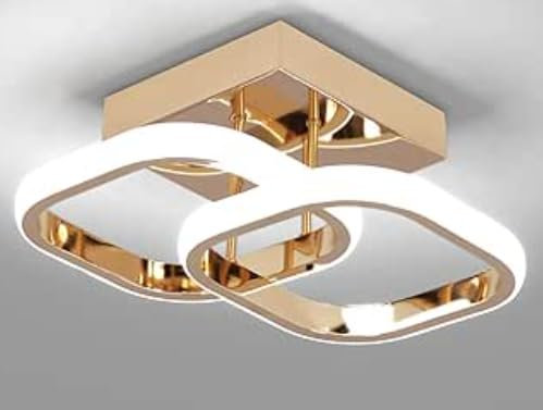 EIDEARAY LED Motion Sensor Ceiling Light Indoor, 22W Cold White 6000K Ceiling Lights, Square Design Sensor Light,24 * 20 * 9CM，Suitable for Garages, Hallway, Aisle, Porch, Corridor，Entrance (Gold)