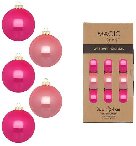 Weihnachtskugeln Glas 4cm 36 Stück - matt & glänzend - Kleine Christbaumkugeln Weihnachtsbaumkugeln für Weihnachten - Christbaumschmuck & Weihnachtsbaumschmuck Pink Rosa - Candy Shop