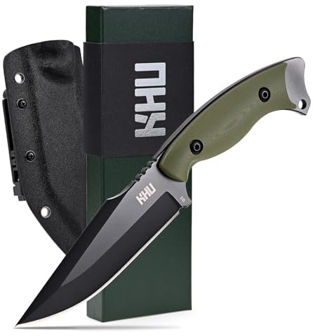 KHU Outdoor Messer Feststehende Klinge Survival Messer Jagdmesser Bushcraft Camping Messer - D2 Stahl, G10-Griff - Outdoor Jagd Wandern - Mit Kydex Scheide (17A-Neu)
