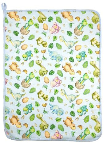 Bubabù Handtuch für die Schule und die Matratze, 37 x 48 cm, 100 % Baumwolle, hergestellt in Italien (Dino hellblau)