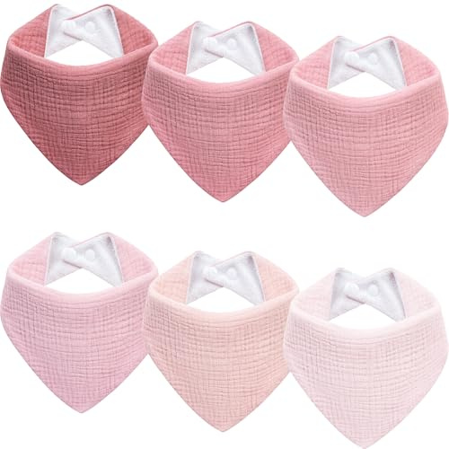 Kewlife gift Bavoirs Bébé - Mousseline de Coton Absorbant - Triangle Réglables Doux Pour Garçons et Filles - Lot de 6.