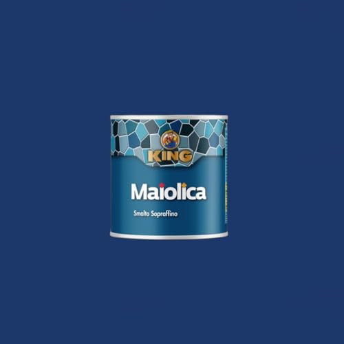 King Smalto Sopraffino a Solvente MAIOLICA,per ambienti marini e montani,per esterni ed interni,per ferro, legno, leghe leggere, lamiere zincate e muri,750ml (529 BLU ISCHIA, 375ml)