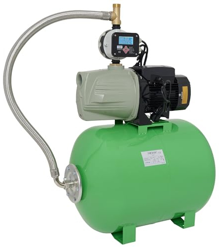 Hauswasserwerk selbstansaugend 5,5 Bar 7000 L/h, JET Gartenpumpe mit Aluminium Laufrädern Kreiselpumpe mit Druckschalter/Trokenlaufschutz