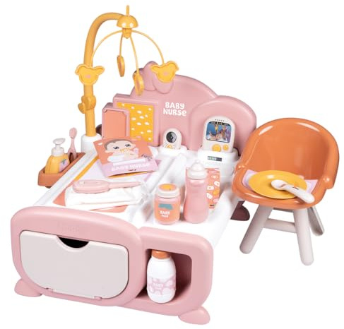 Smoby - Baby Nurse - Nurserie Cocoon - pour Poupons Jusqu'à 42 cms - Nombreux Accessoires et Fonctions de Jeux - Matière Recyclée - A Partir de 3 Ans - Fabrication Française