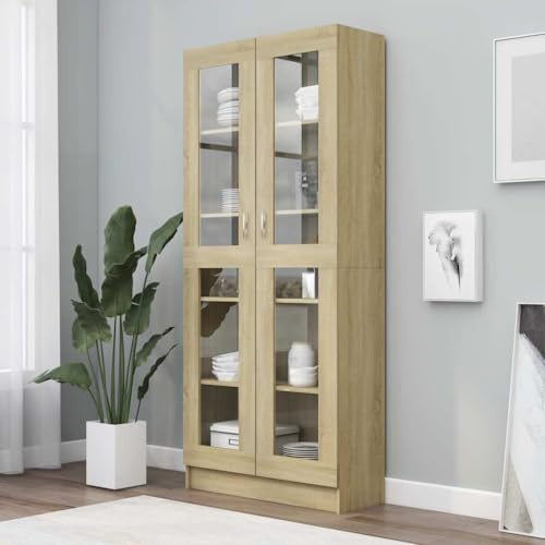 Emmtore Vitrina de Madera de ingeniería Roble Sonoma 82,5x30,5x185 cm