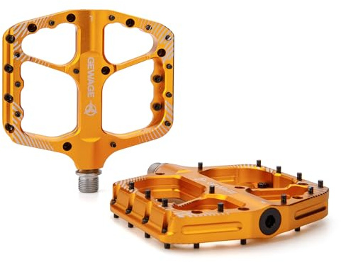 GEWAGE MTB Pedalset – CNC-frästa cykelpedaler i aluminium, kromstålaxel, kullager & tätat lagersystem för mountainbike, gravel och trekking – perfekta för downhill & trail (Gold)
