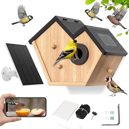 Nido para Pájaros con Cámara Solar, Casa para Pájaros Inteligente WiFi 2K
