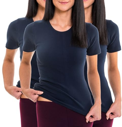 HERMKO 1800 3er Pack Damen Kurzarm Unterhemd aus 100% Bio-Baumwolle,Farbe:Marine;Größe:52/54 (XXL)