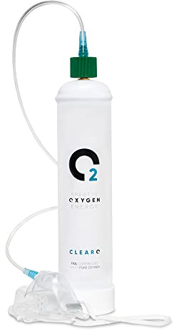 ClearO2 Cilindro di ossigeno da 110L con valvola, maschera e tubo | Ossigeno puro per la respirazione in un contenitore in acciaio leggero e monouso | Realizzato in Gran Bretagna