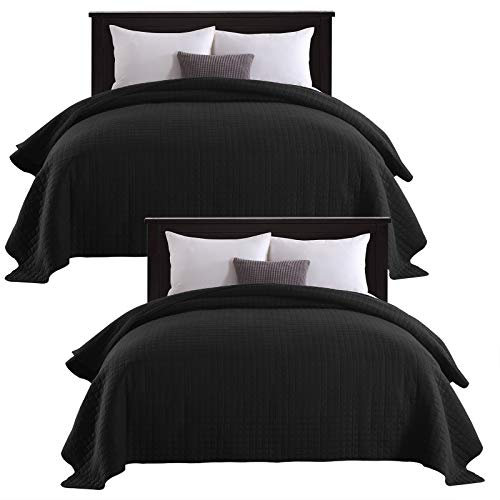 WOLTU Juego de 2 Colcha para Cama Colcha Manta Multiuso Edredón de Patchwork, diseño Reversible a Cuadros, edredón Acolchado y Cama Doble 170x210cm Negro