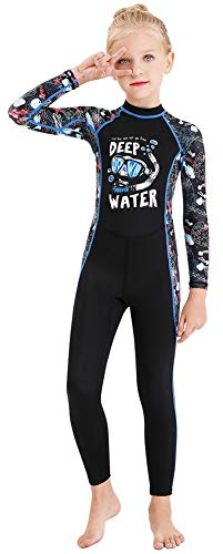 Full Body Kids Swimsuit One Piece Rash Guard Long Sleeve Wetsuit Skin for Girls Boys Children, Sunsuit Swimwear UPF 50+ UV Sun Protection Quick Dry for Beach Water Sports (Girl Black, XL)