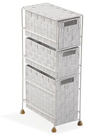 Versa Mannheim Mueble para el Baño Auxiliar, Cajonera con 3 cajones para organizar, Almacenaje Moderno y Divertido, Medidas (Al x L x An) 57 x 28 x 15,5 cm, Metal y Nylon, Color Blanco