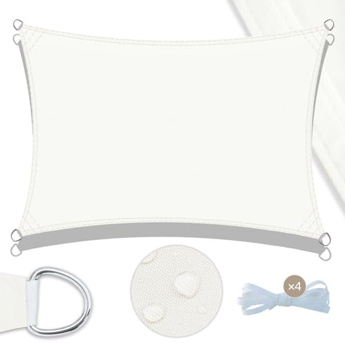 UMI Vela Ombreggiante Impermeabile 3x4m Rettangolare Tenda a Vela Protezione Raggi UV 95% Tenda Parasole per Esterno Giardino Terrazzo - Crema