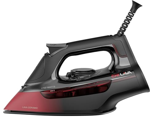 CHI Steam Iron for Clothes, 300+ Holes for Powerful Steaming, Temperature Dial, 1700 Watts, XL 10’ Cord, Auto Shutoff, Lava Infused Ceramic Soleplate, Black (13130)