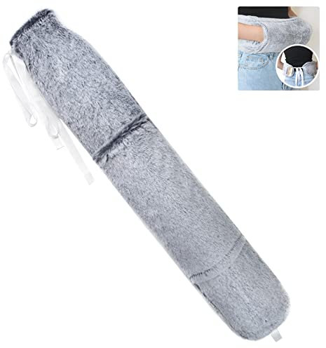OWOZOI Wärmflasche Lang - Weich Bezug mit Kängurutaschen und Gurt, 72cm 2 Liter Groß, Lange Wärmflasche mit Bezug Flauschig zum Umbinden für Nacken, Schulter, Bettflasche, Frauen Geschenk, Dunkelblau