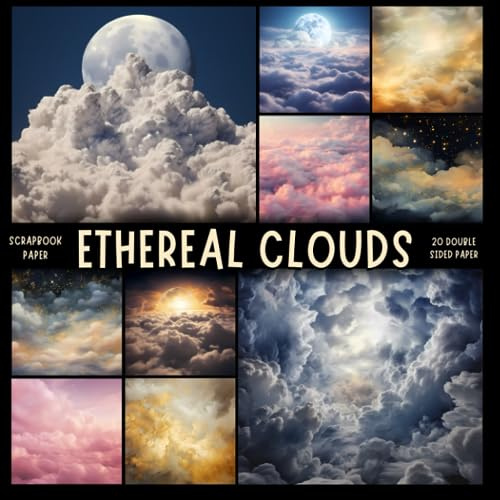Ethereal Clouds scrapbook paper, 8.5x8.5, 10 Designs, 20 Double-Sided Sheets: Fantasy Scrapbooking Paper for Junk Journals, Decorative craft Paper for Gift, Decoupage, & Mixed Media, Origami, Collage & Card Making