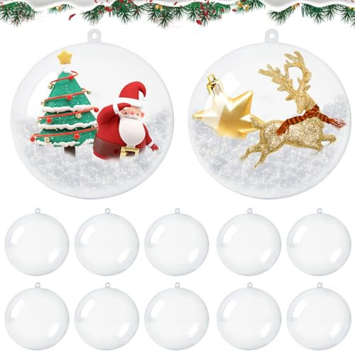 Weihnachtskugeln Durchsichtig, ACTOYS 10 Stück Transparente Kugeln Plastik, Acrylkugeln 8cm, mit 10m Seil, Christbaumkugeln zum Befüllen, Dekokugel, Bastelkugeln, Christbaumschmuck Transparent