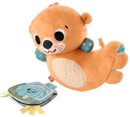 Fisher-Price Nutria 2 en 1, Peluche que se balancea y tintinea con libro blandito en forma de concha, juguete sensorial para jugar boca abajo, regalo para bebés recién nacidos, HXG96