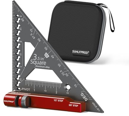 SUNLFPROD Mini Square Woodworking Tool with Flip-Stop 90 Degree Small Square Precision Woodworking Measuring Gauge Triangle Rule (Red-Gray)